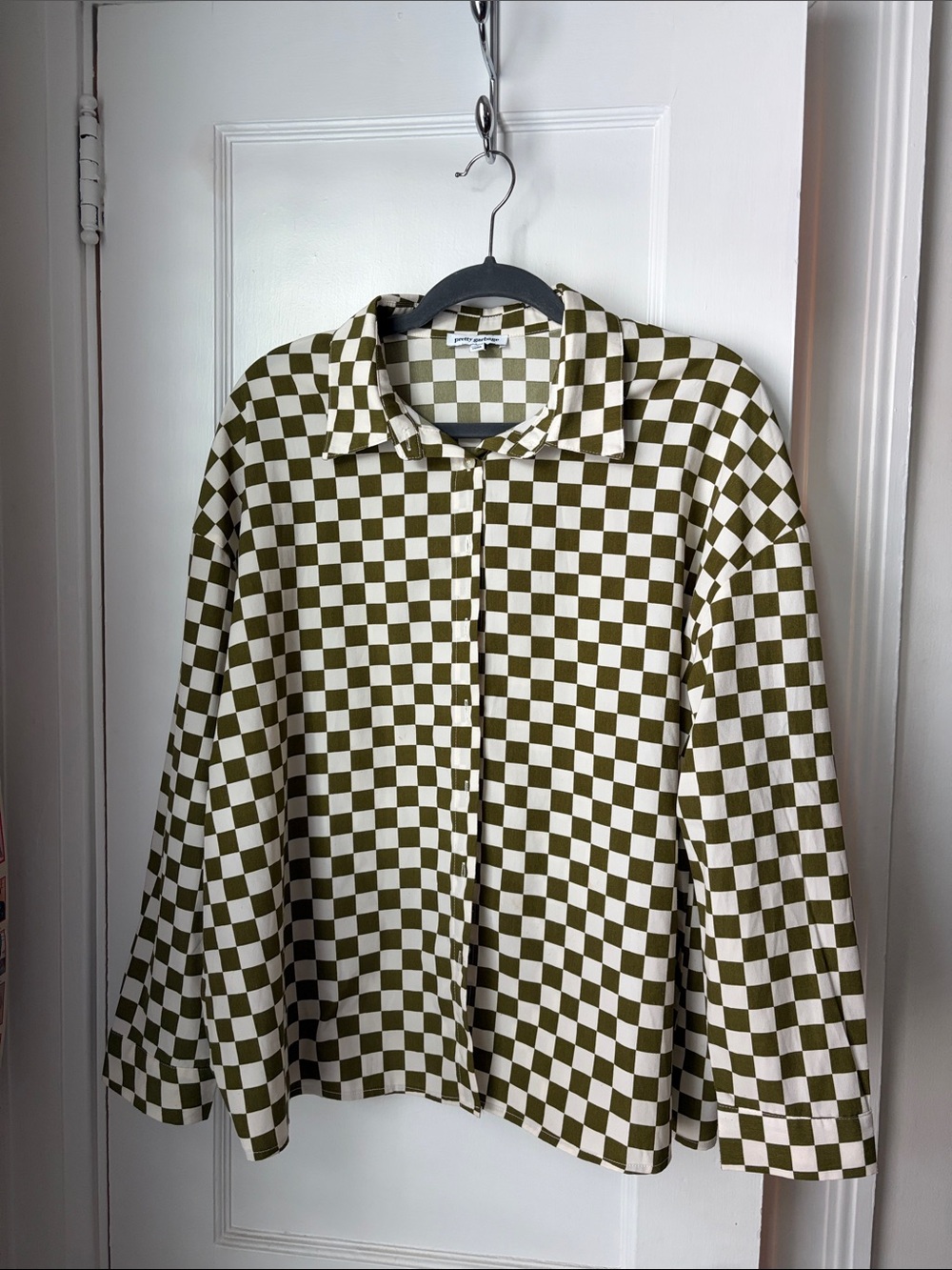 Button-Down Checkerboard Shirt - Olive & Cream
